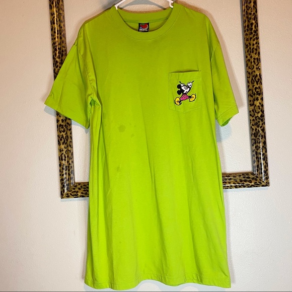 Vintage Lime Green Mickey Mouse Embroidered TShirt - Picture 14 of 14